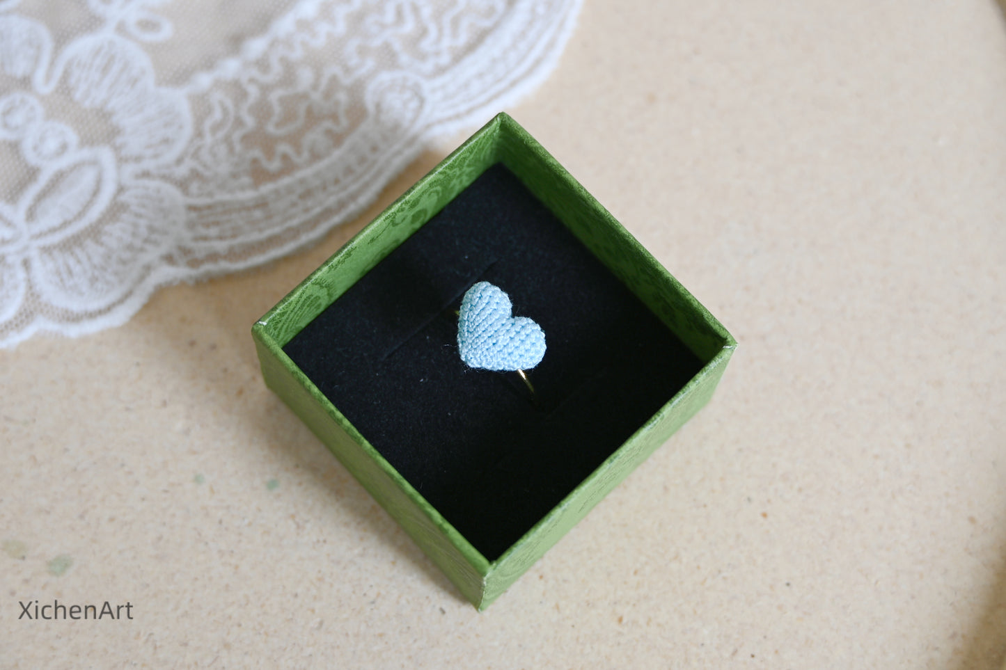 micro crochet heart ring