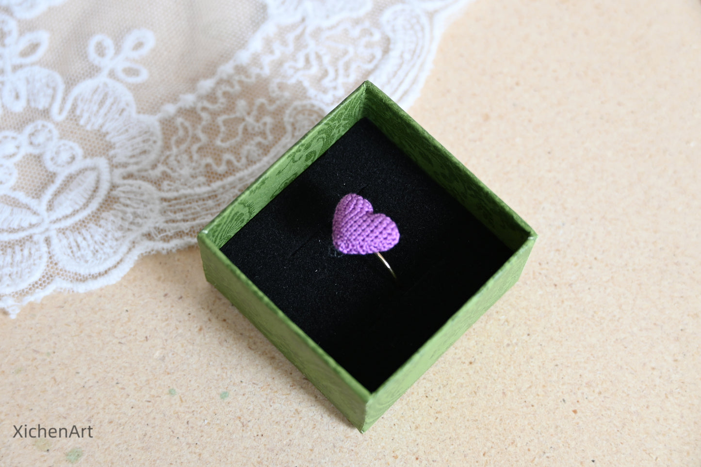 micro crochet heart ring