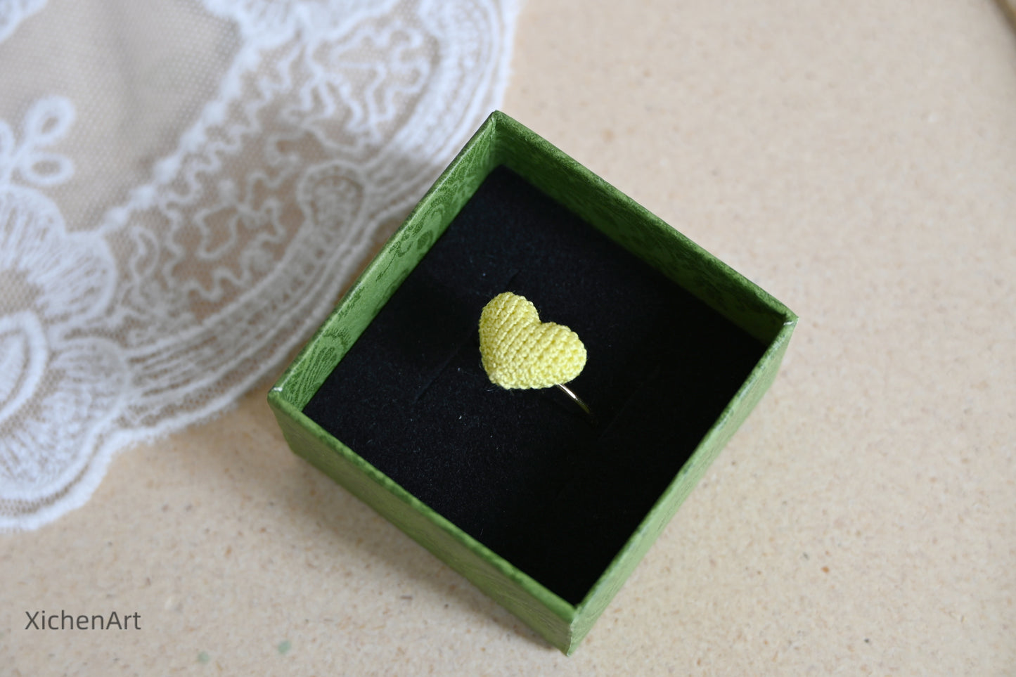 micro crochet heart ring