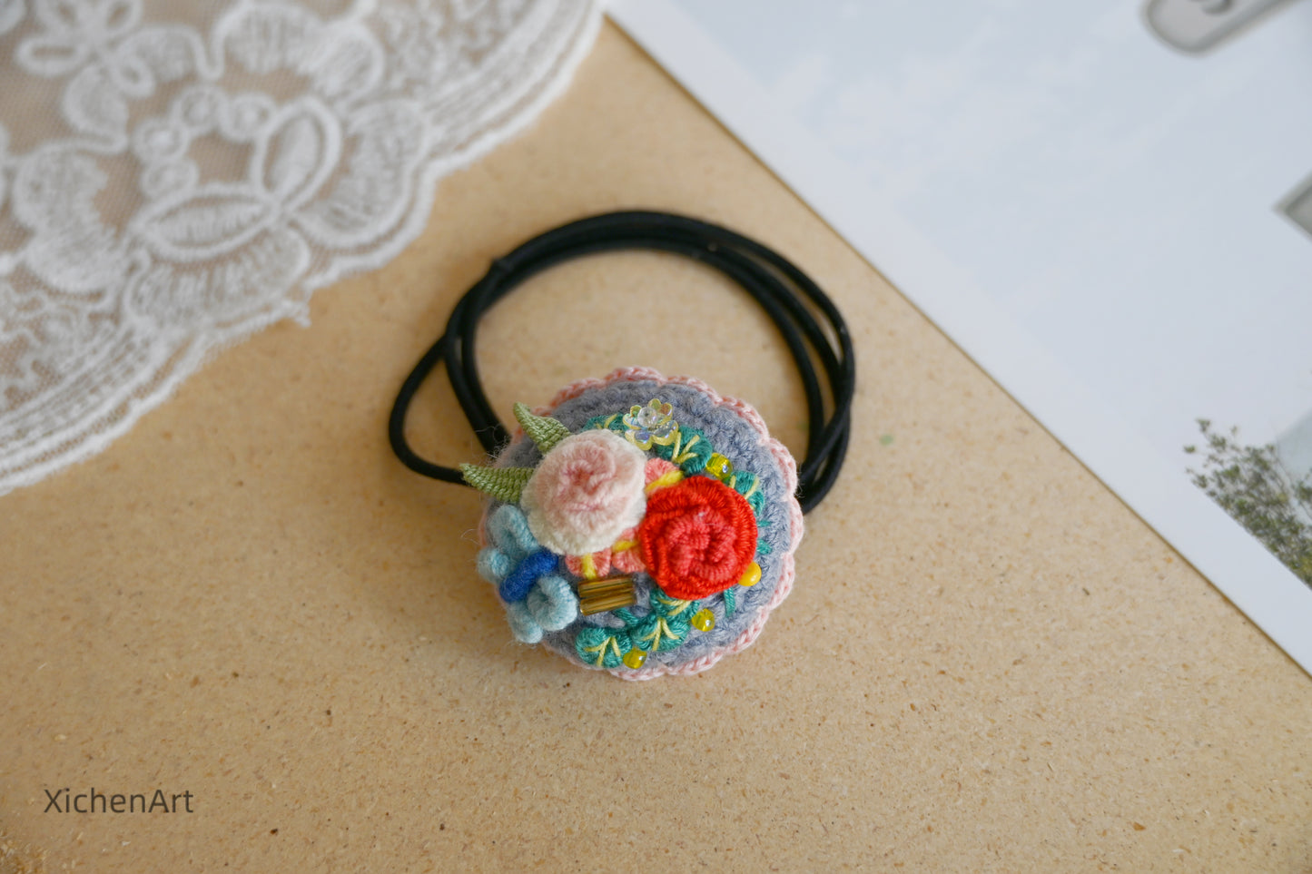 embroider flower hair rope