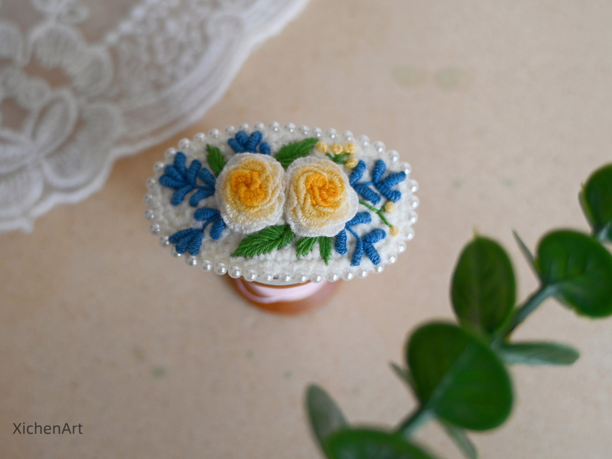 embroider yellow flower