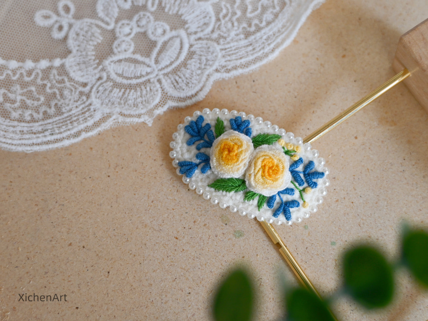 embroider yellow flower