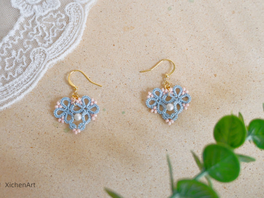 tatting heart shape earrings