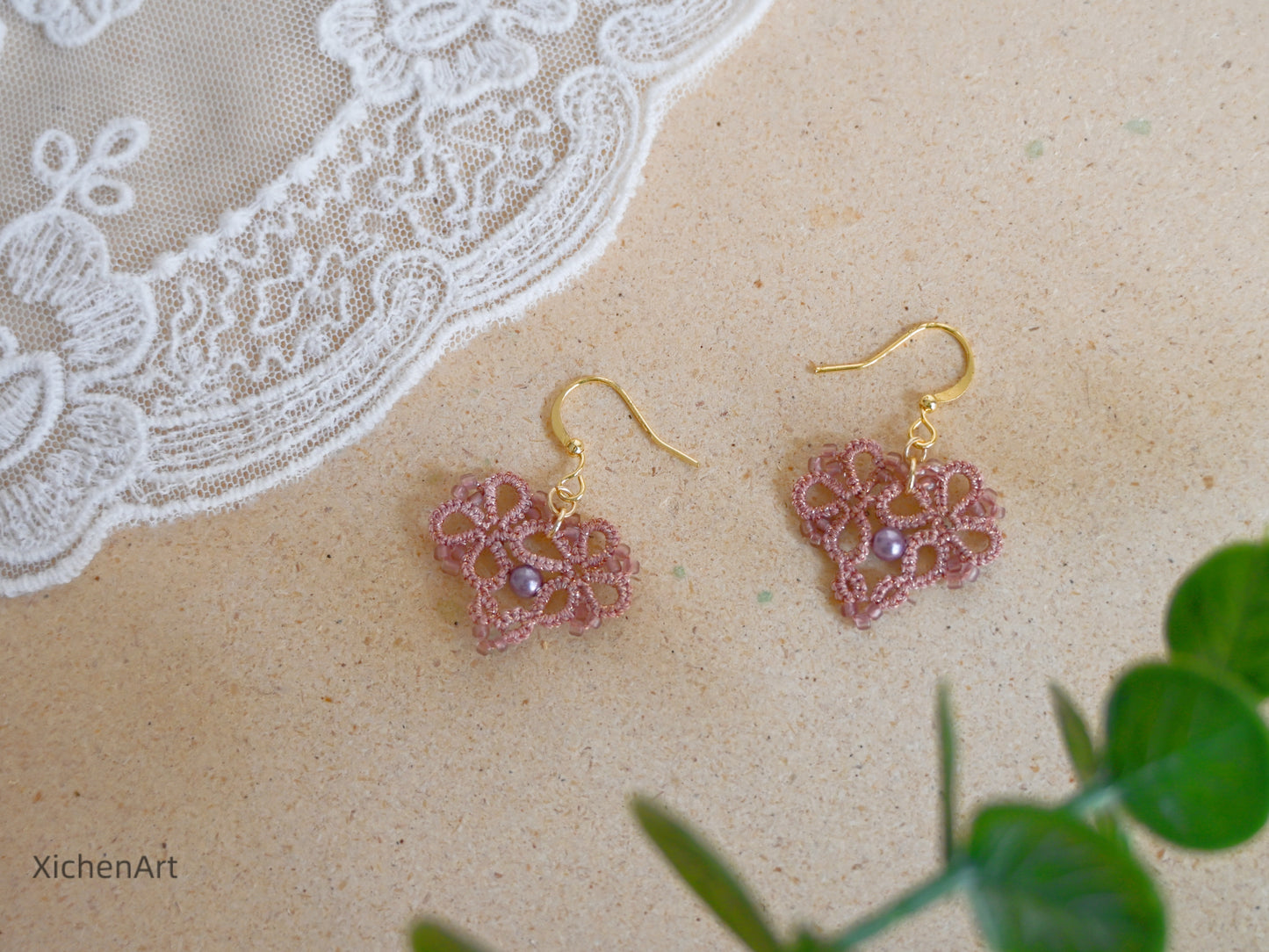 tatting heart shape earrings