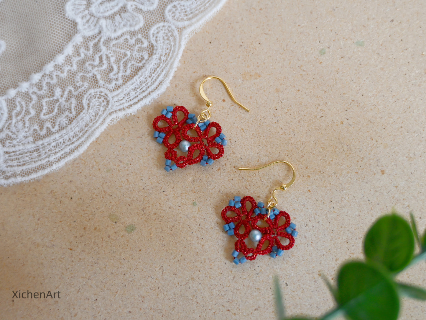 tatting heart shape earrings