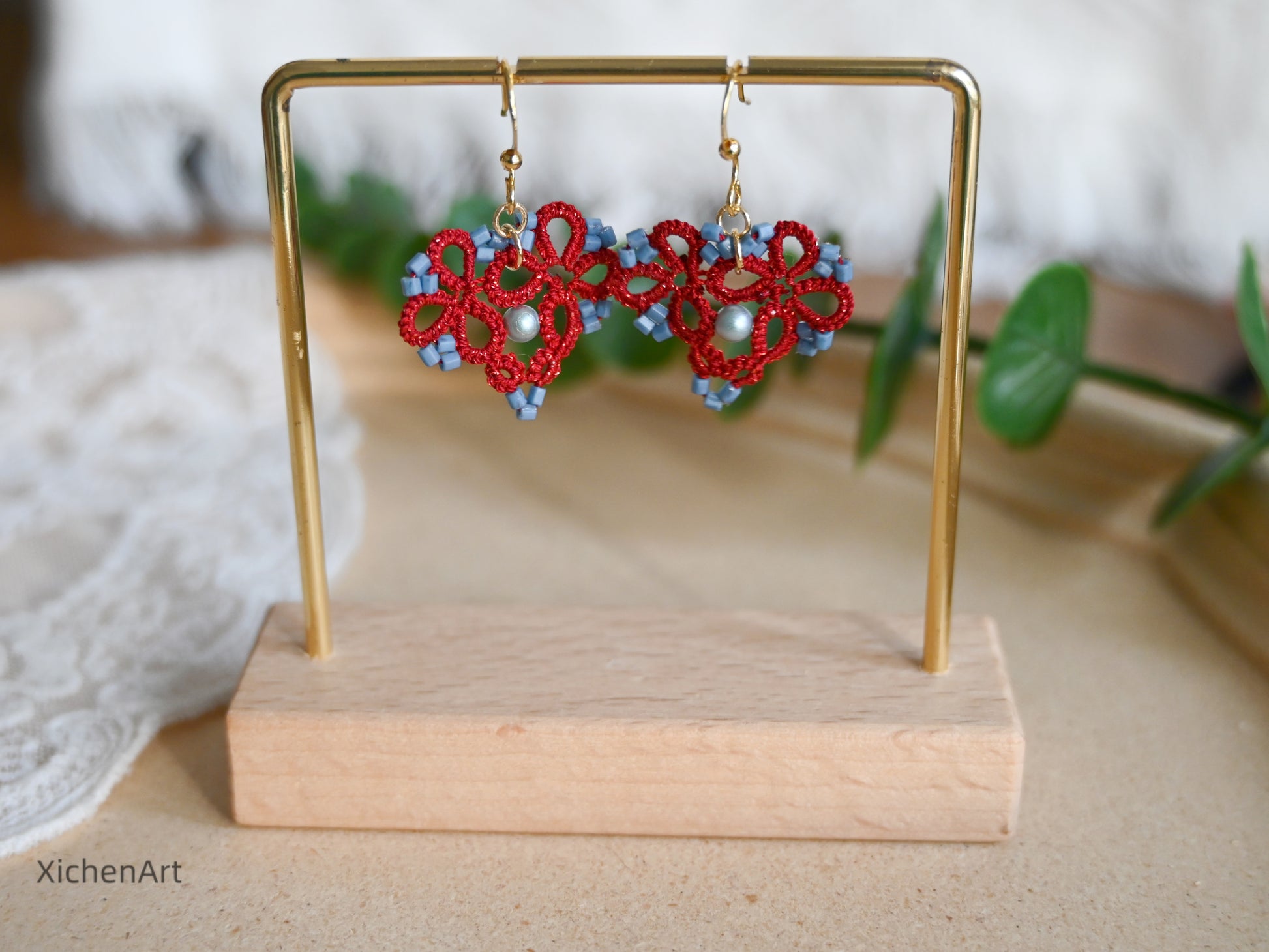 tatting heart shape earrings