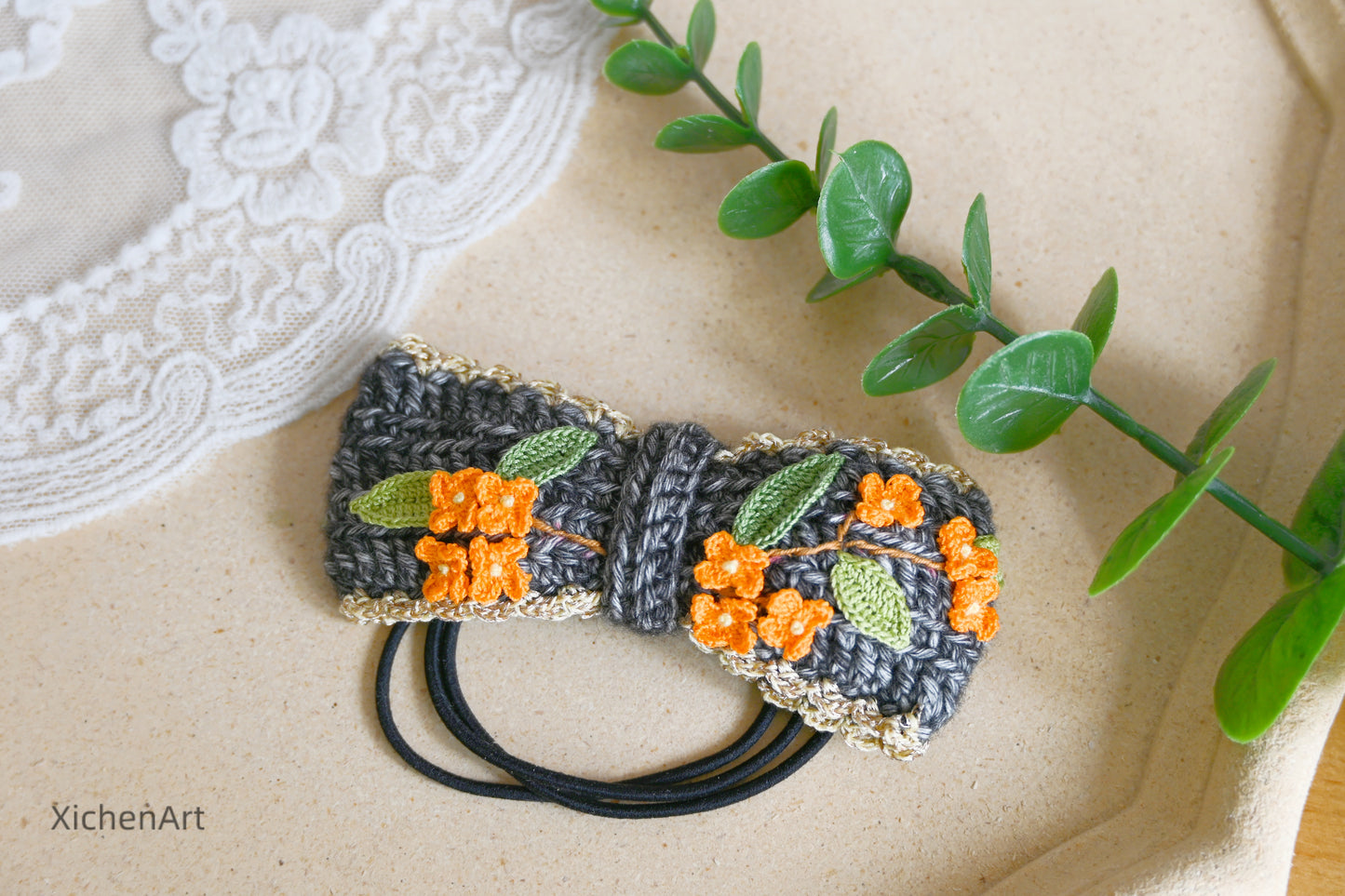 micro crochet laurel flower hair rope