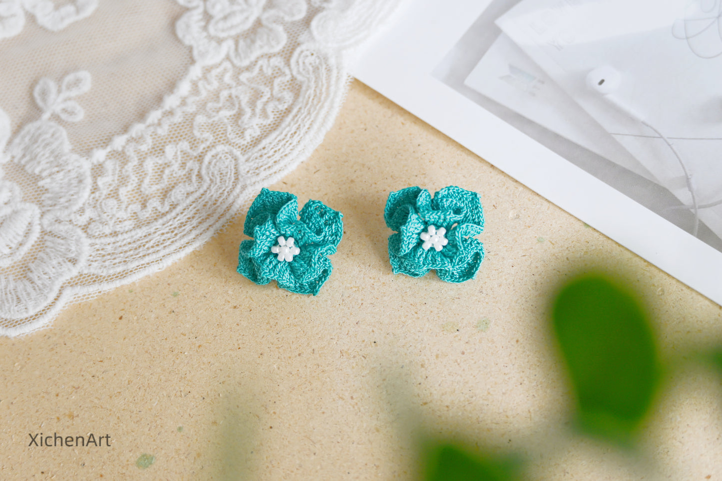  micro crochet courtly style earring studs