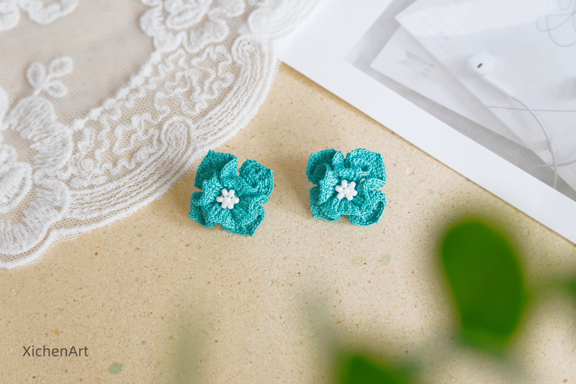  micro crochet courtly style earring studs