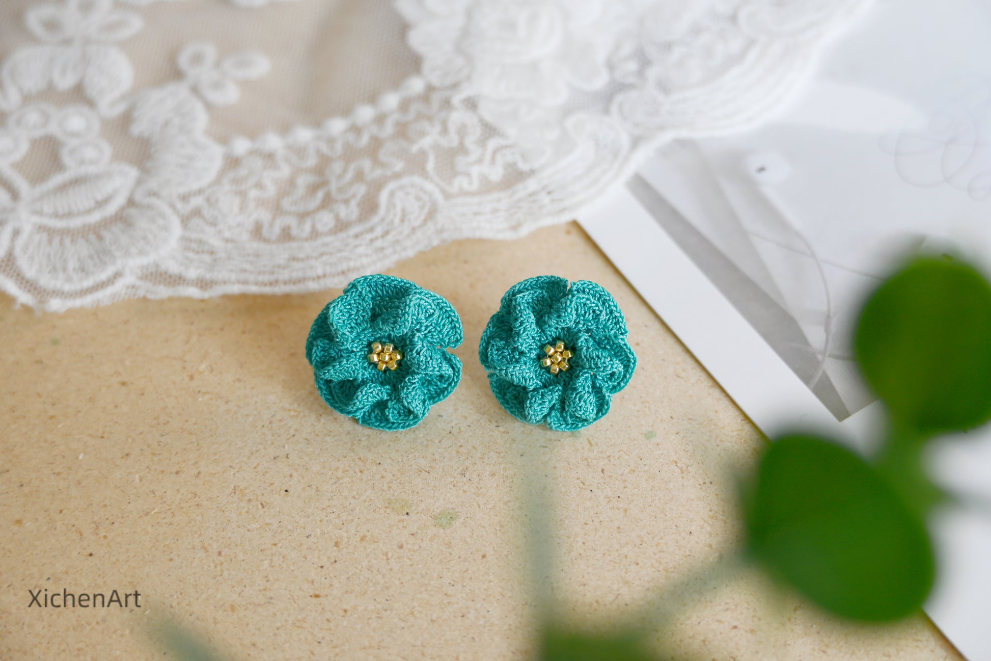 micro crochet Hyun-ah style earring studs