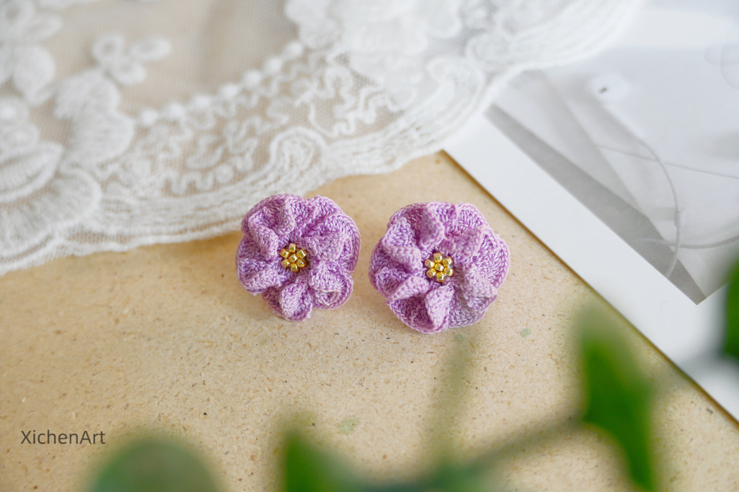 micro crochet Hyun-ah style earring studs