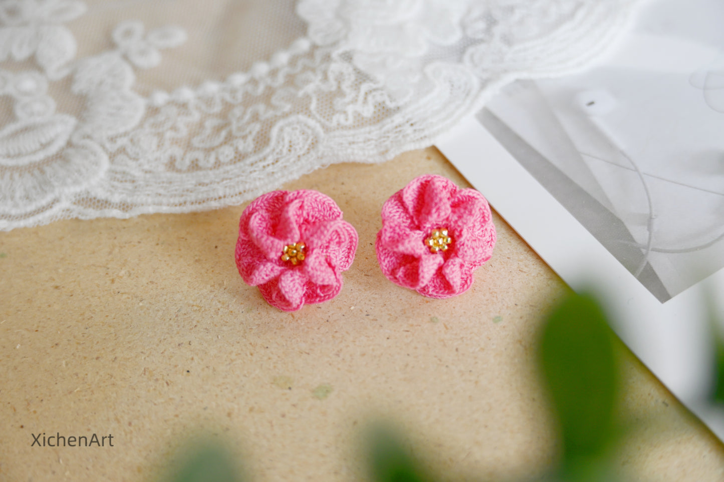 micro crochet Hyun-ah style earring studs