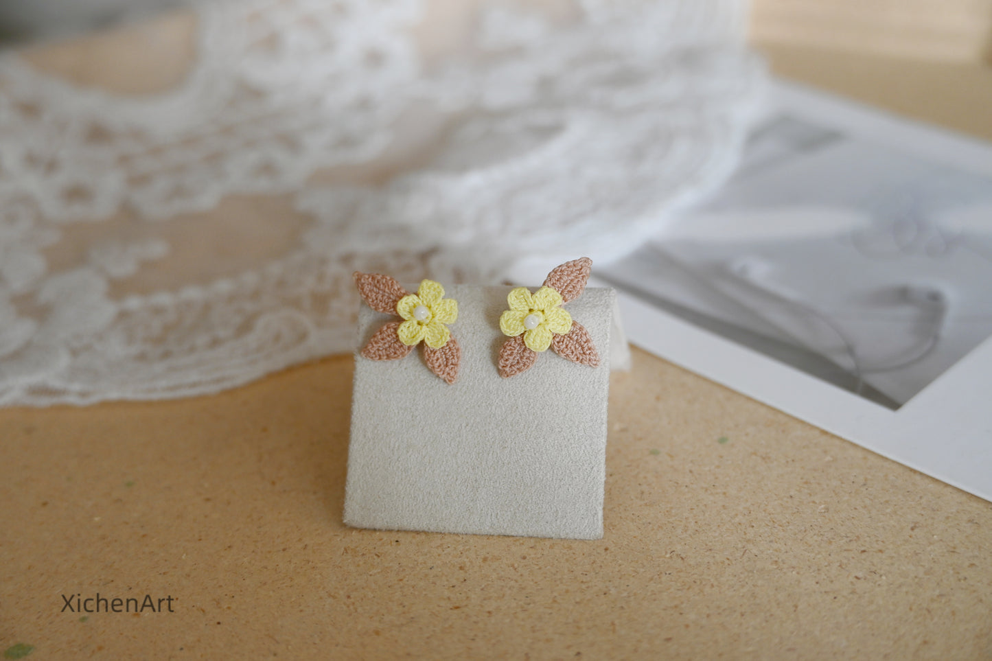 micro crochet small flower earring studs