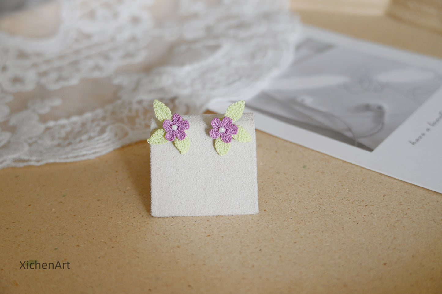 micro crochet small flower earring studs