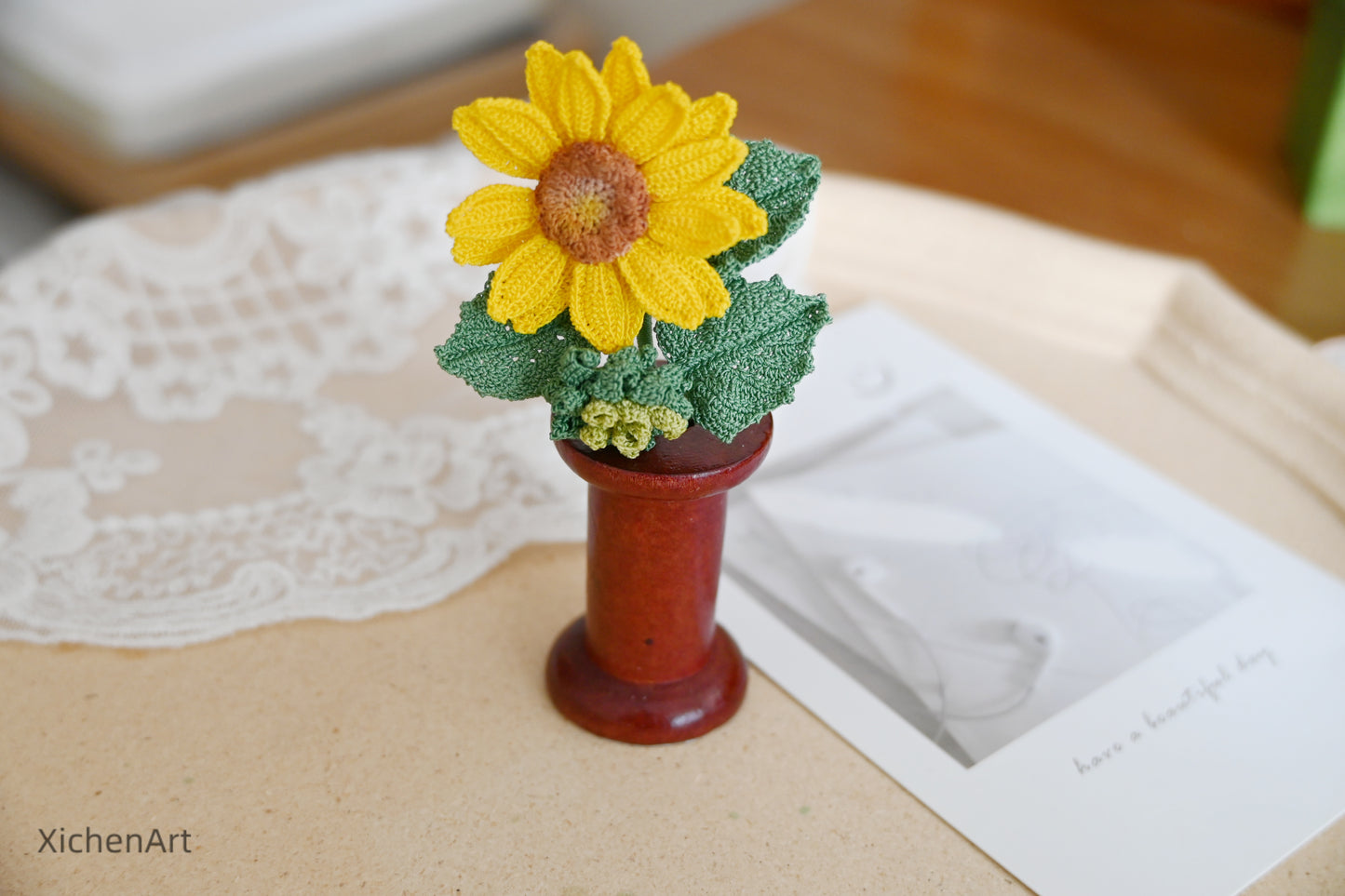 micro crochet&nbsp; Sunflower Brooch