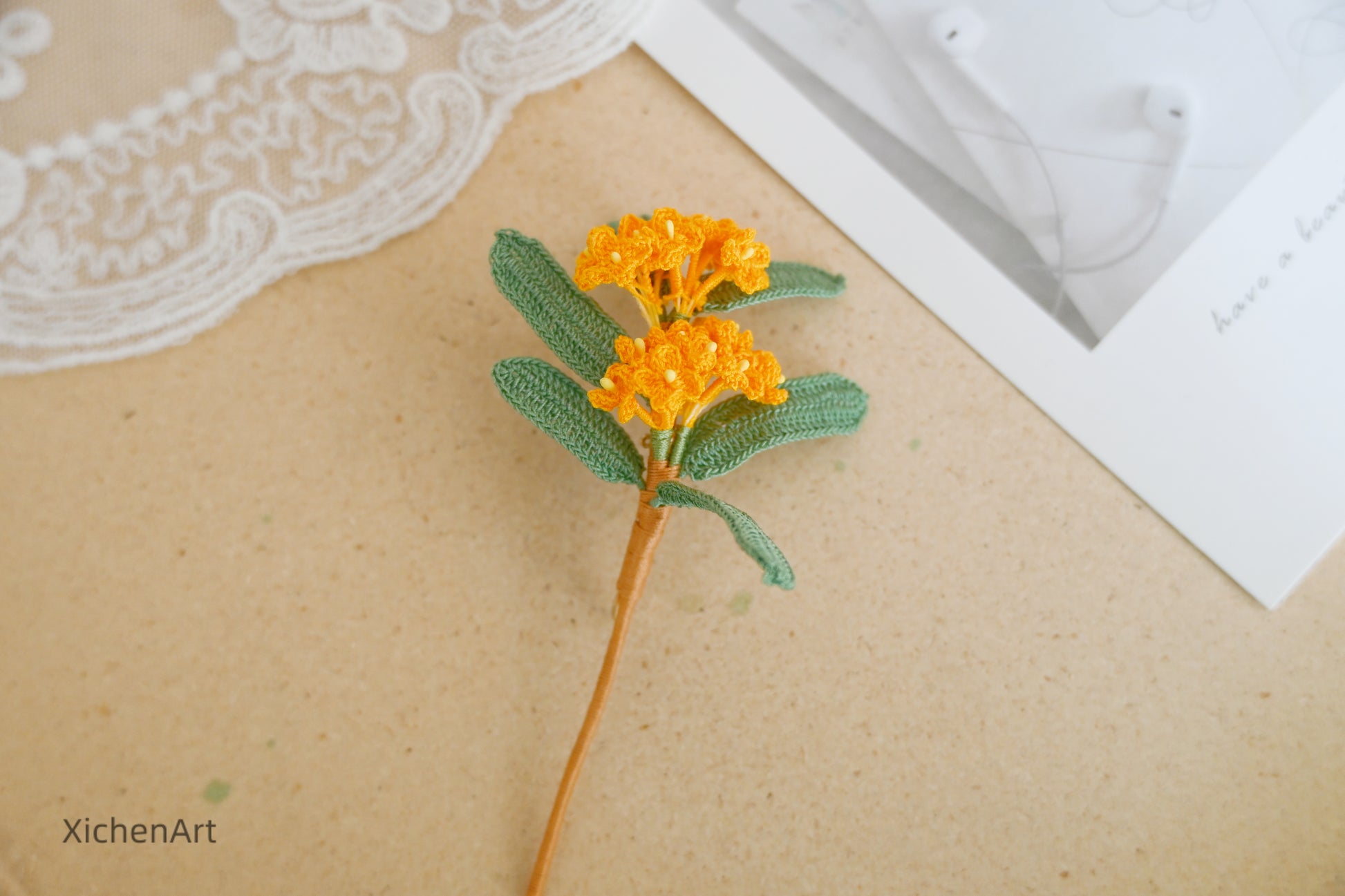 micro crochet laurel brooch