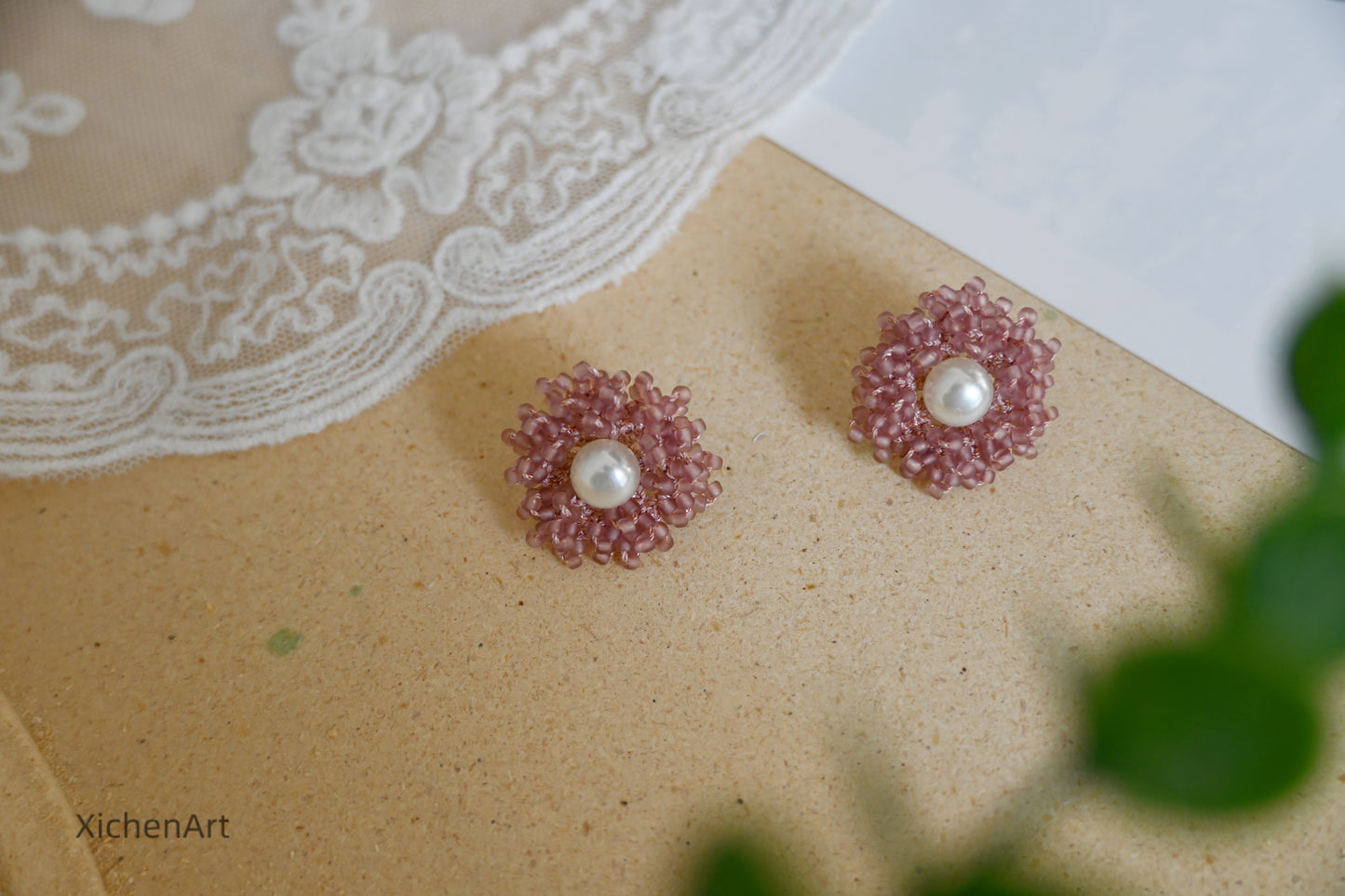 beautiful and elegance nude pink tatting earrings