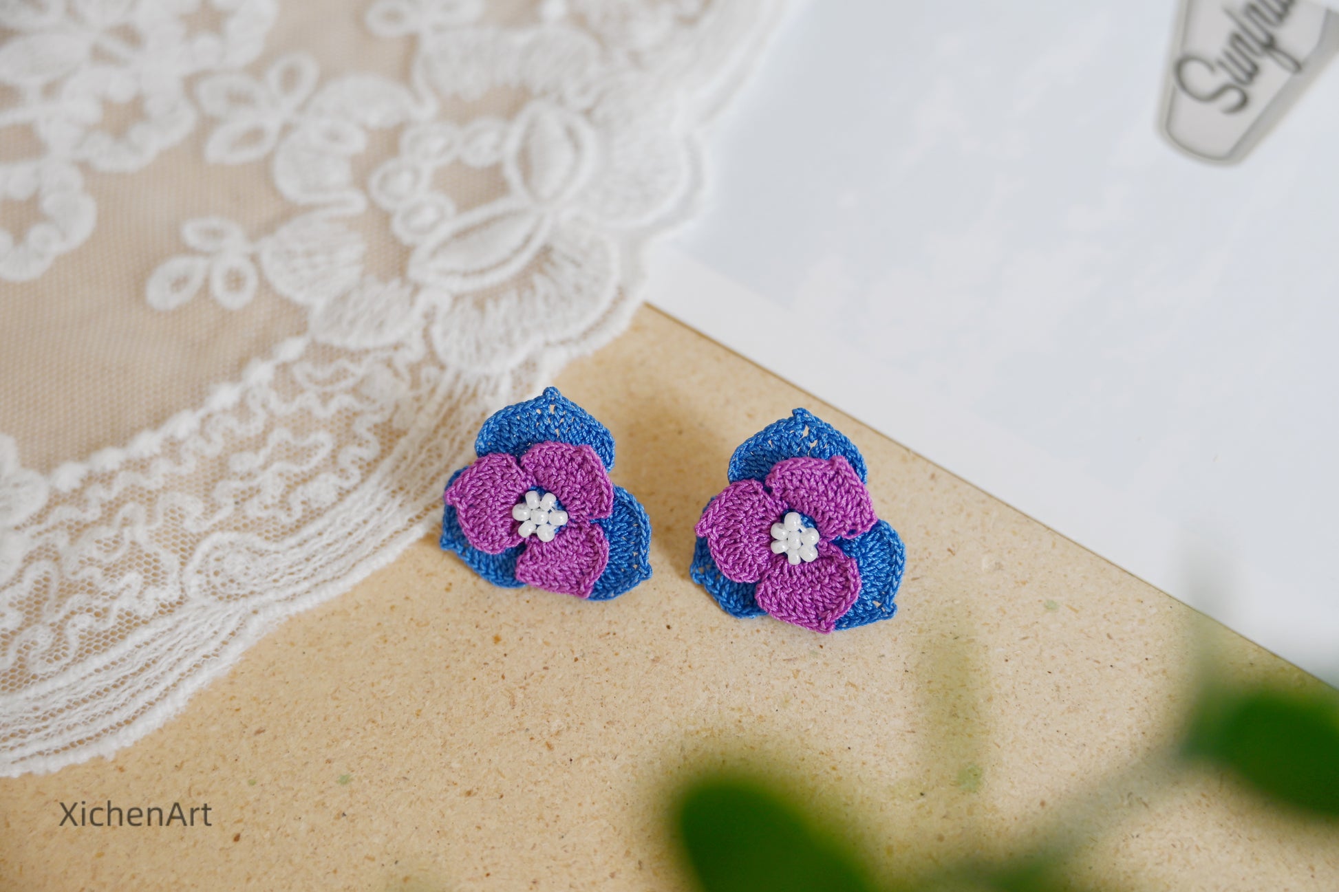 micro crochet trillium earrings