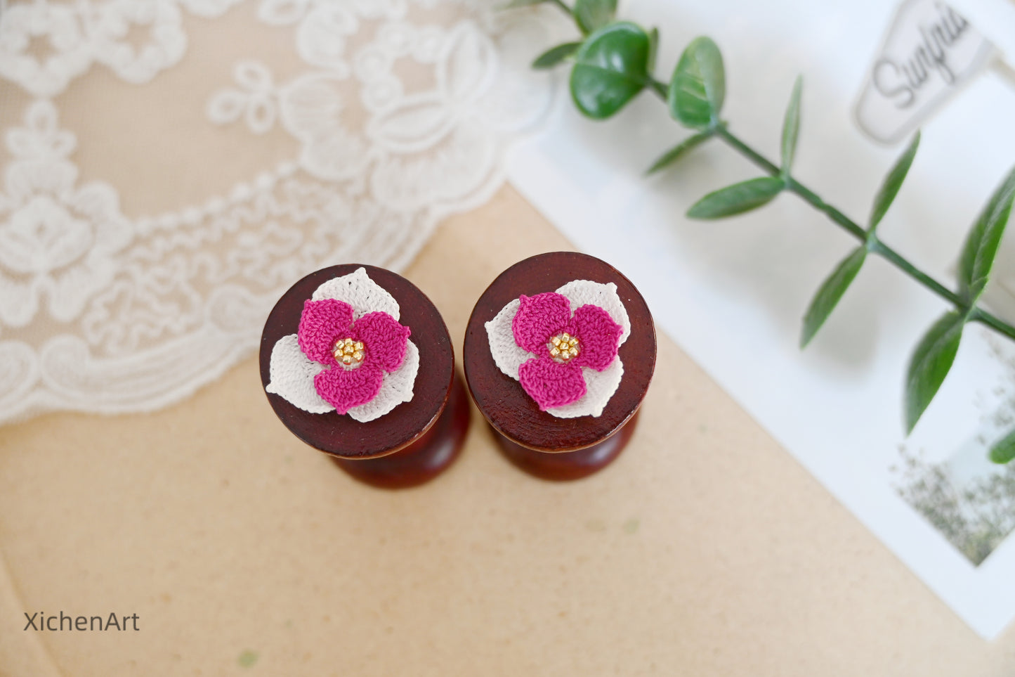 micro crochet trillium earrings