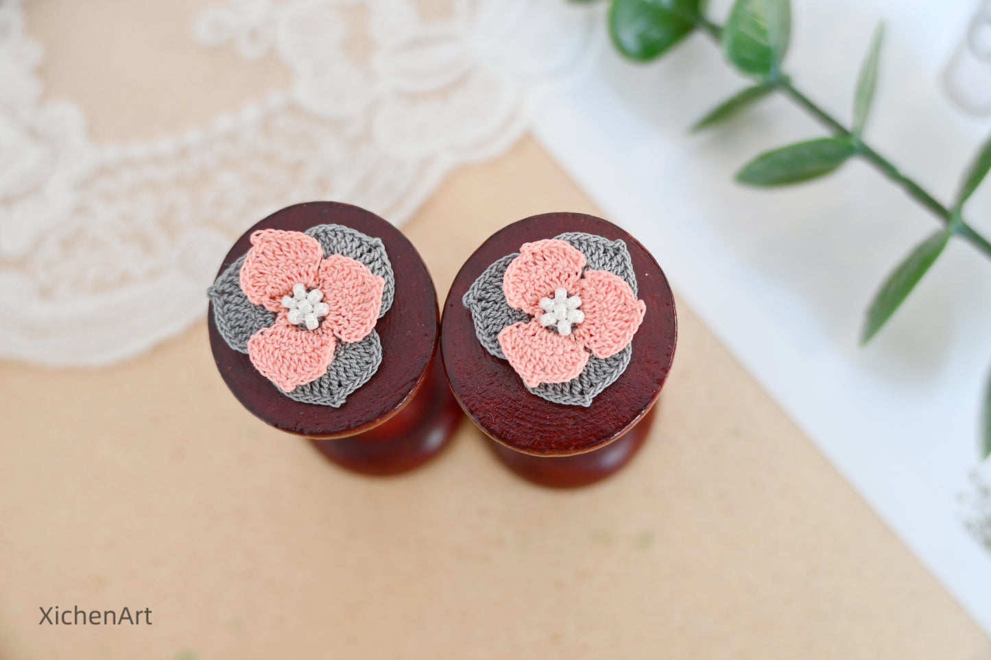 micro crochet trillium earrings