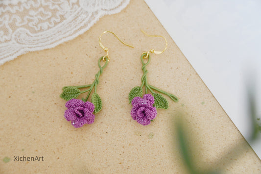 micro crochet china rose earring