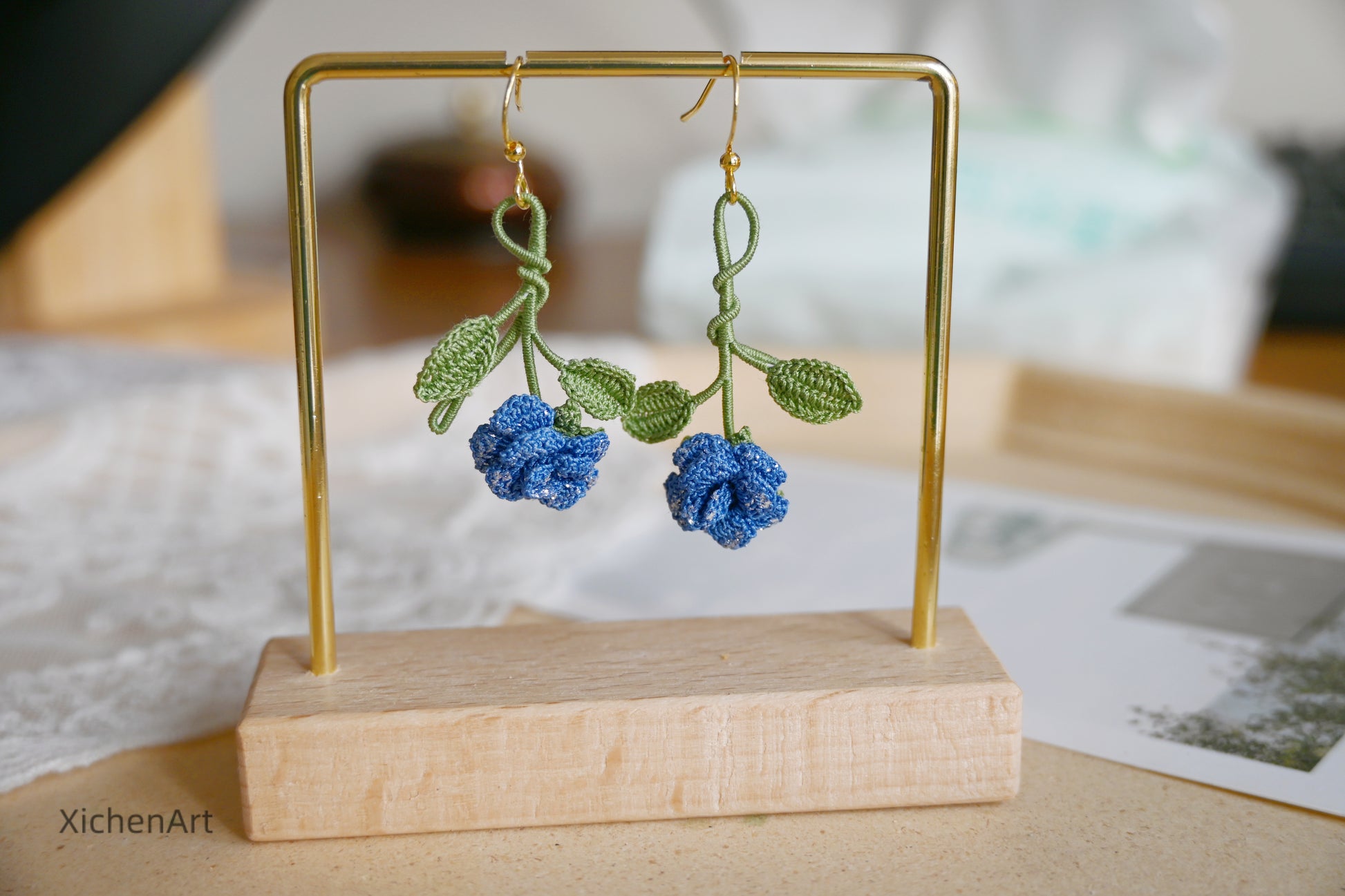 micro crochet china rose earring