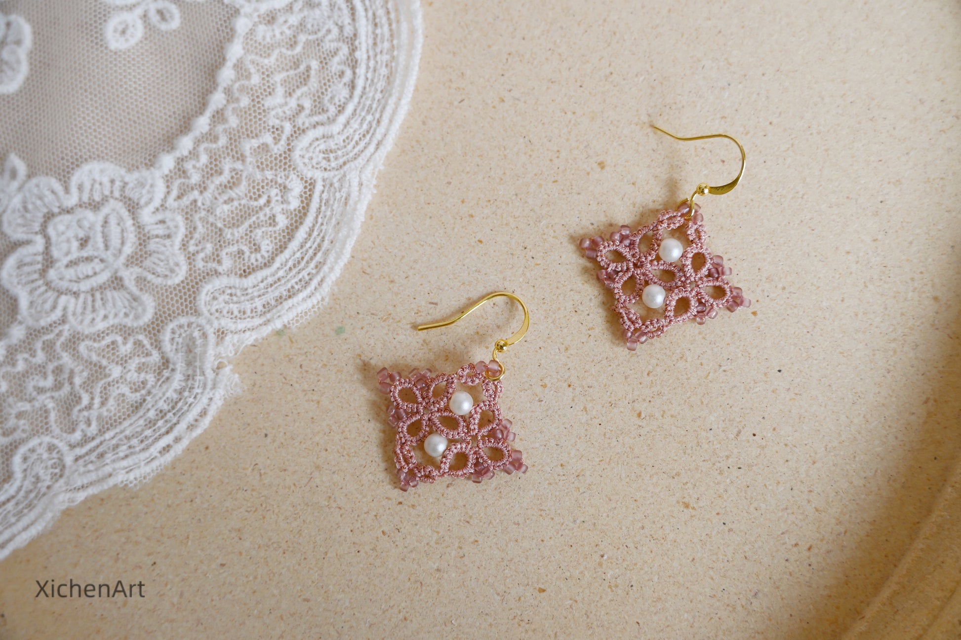 handmade Chinese style tatting earring