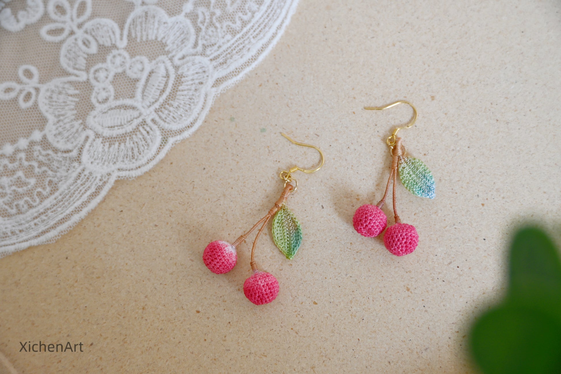 micro crochet lychee earring