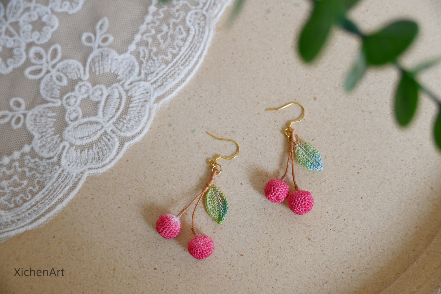 micro crochet lychee earring