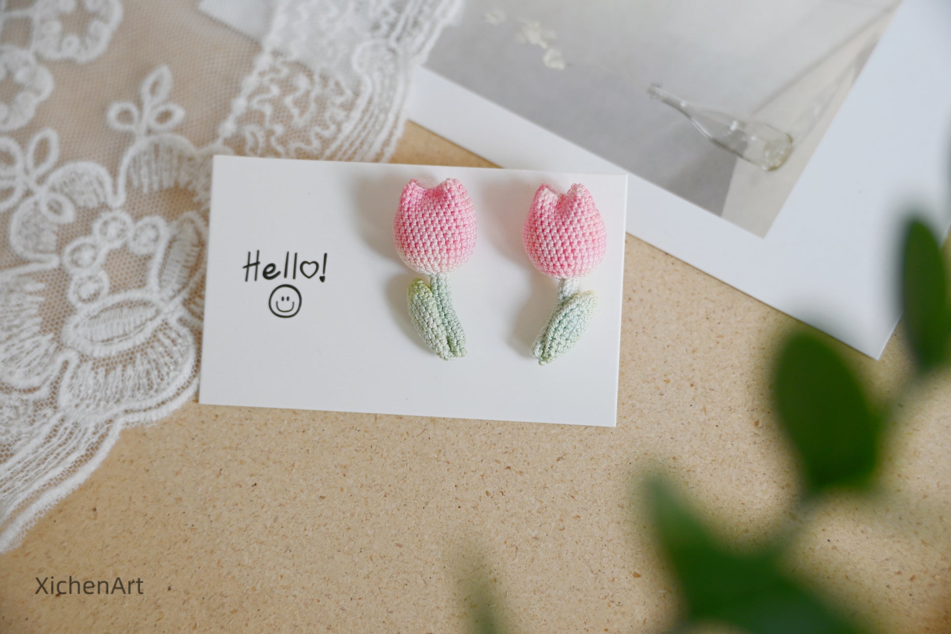 micro crochet tulip earring