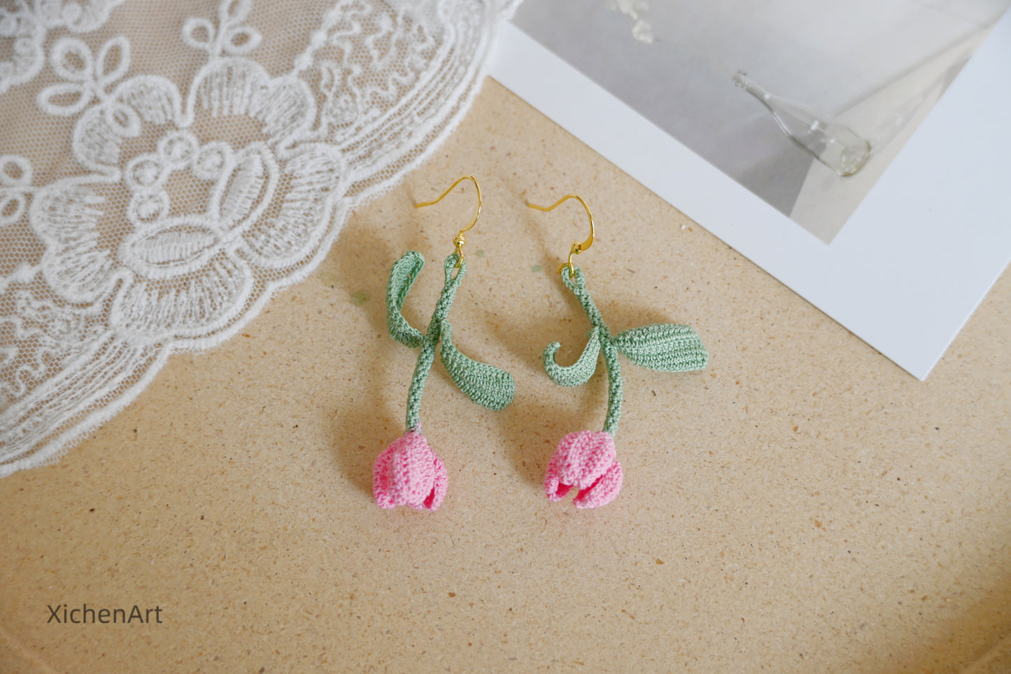 micro crochet tulip earrings