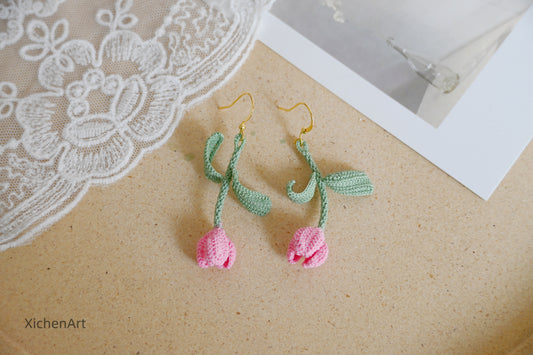 micro crochet tulip earrings