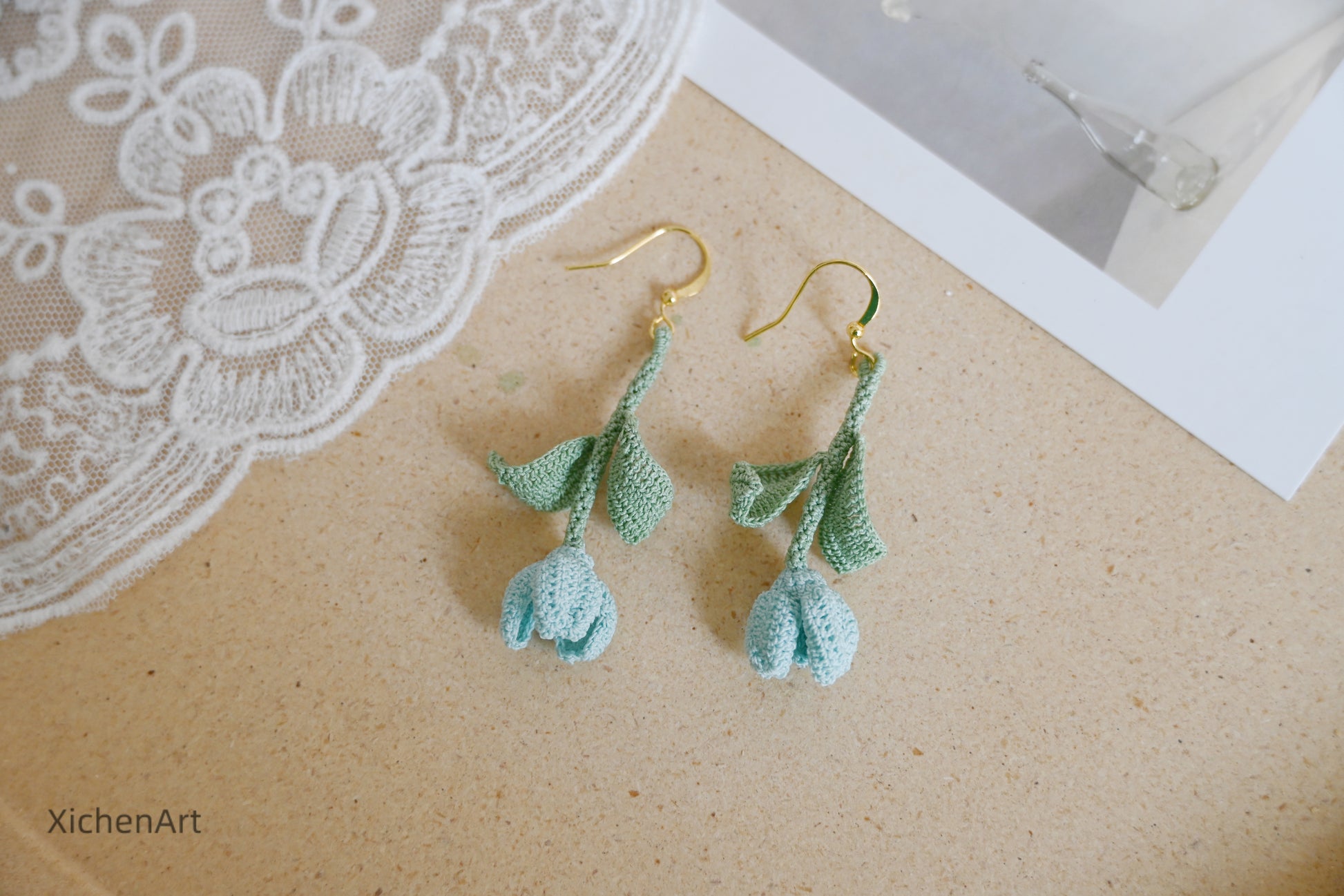 micro crochet tulip earrings