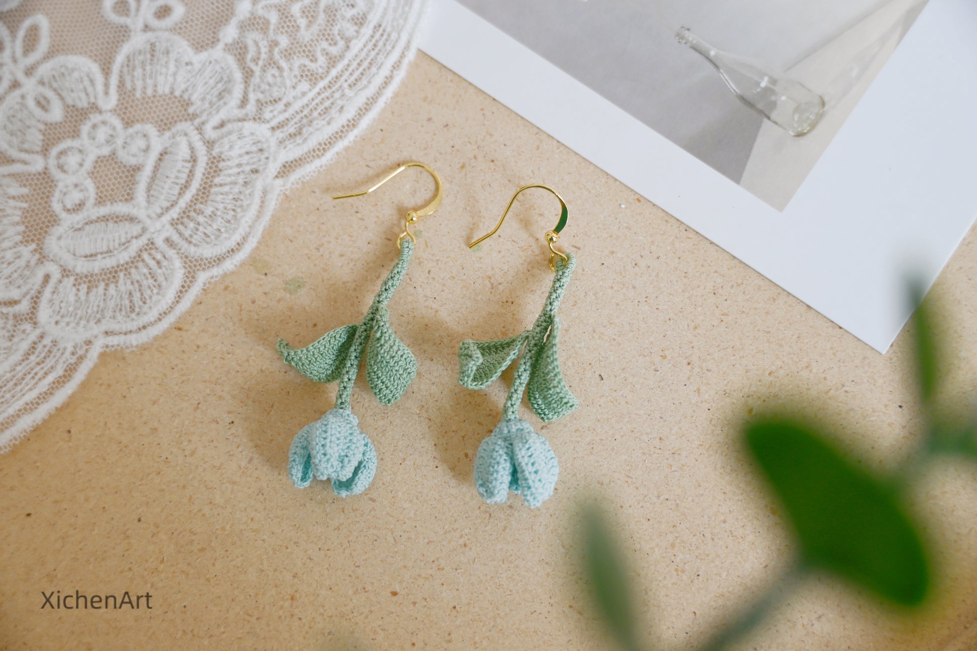 micro crochet tulip earrings