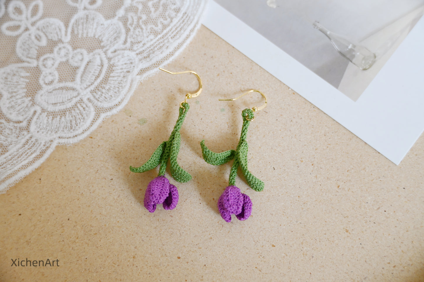 micro crochet tulip earrings