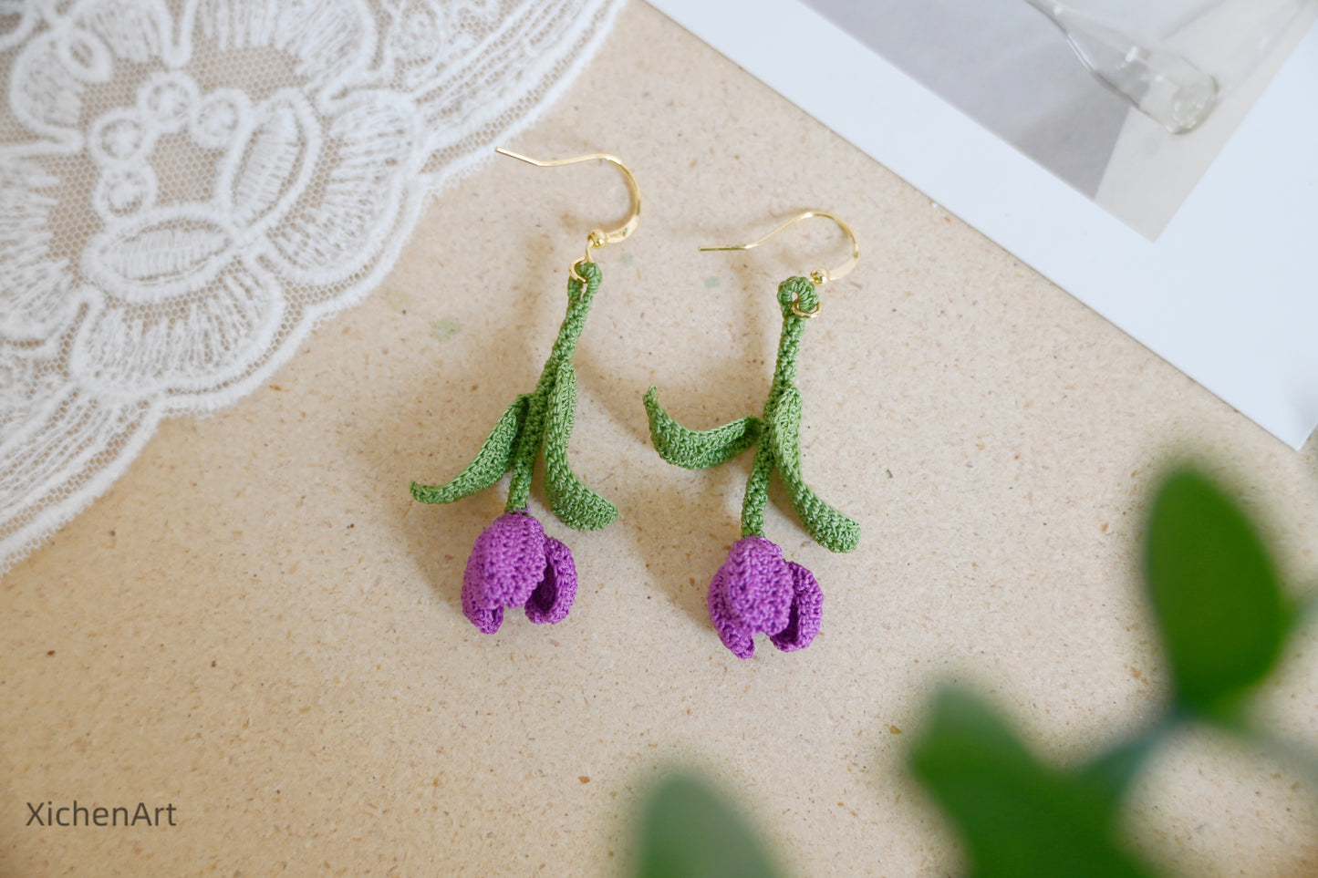 micro crochet tulip earrings