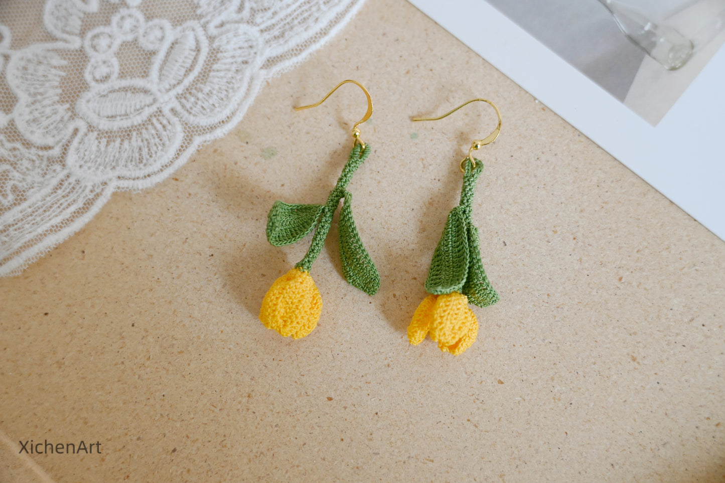 micro crochet tulip earrings