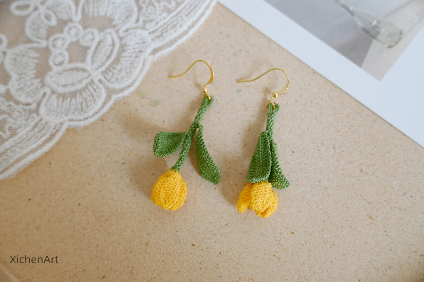 micro crochet tulip earrings