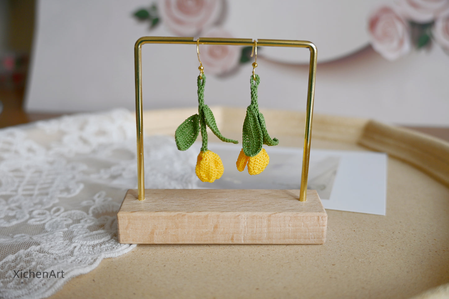 micro crochet tulip earrings