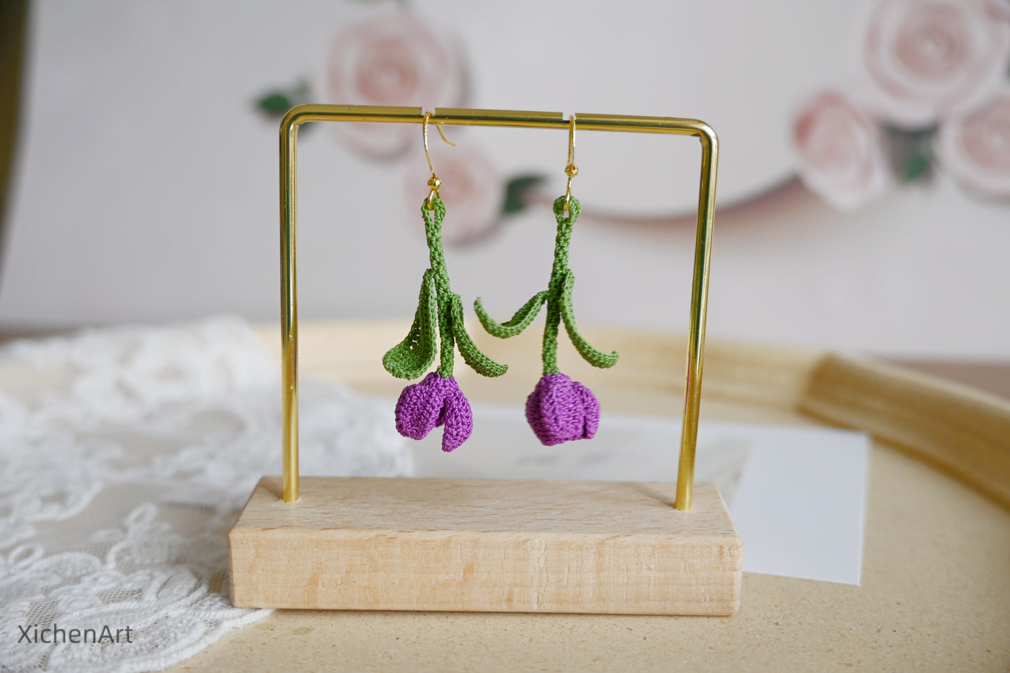 micro crochet tulip earrings