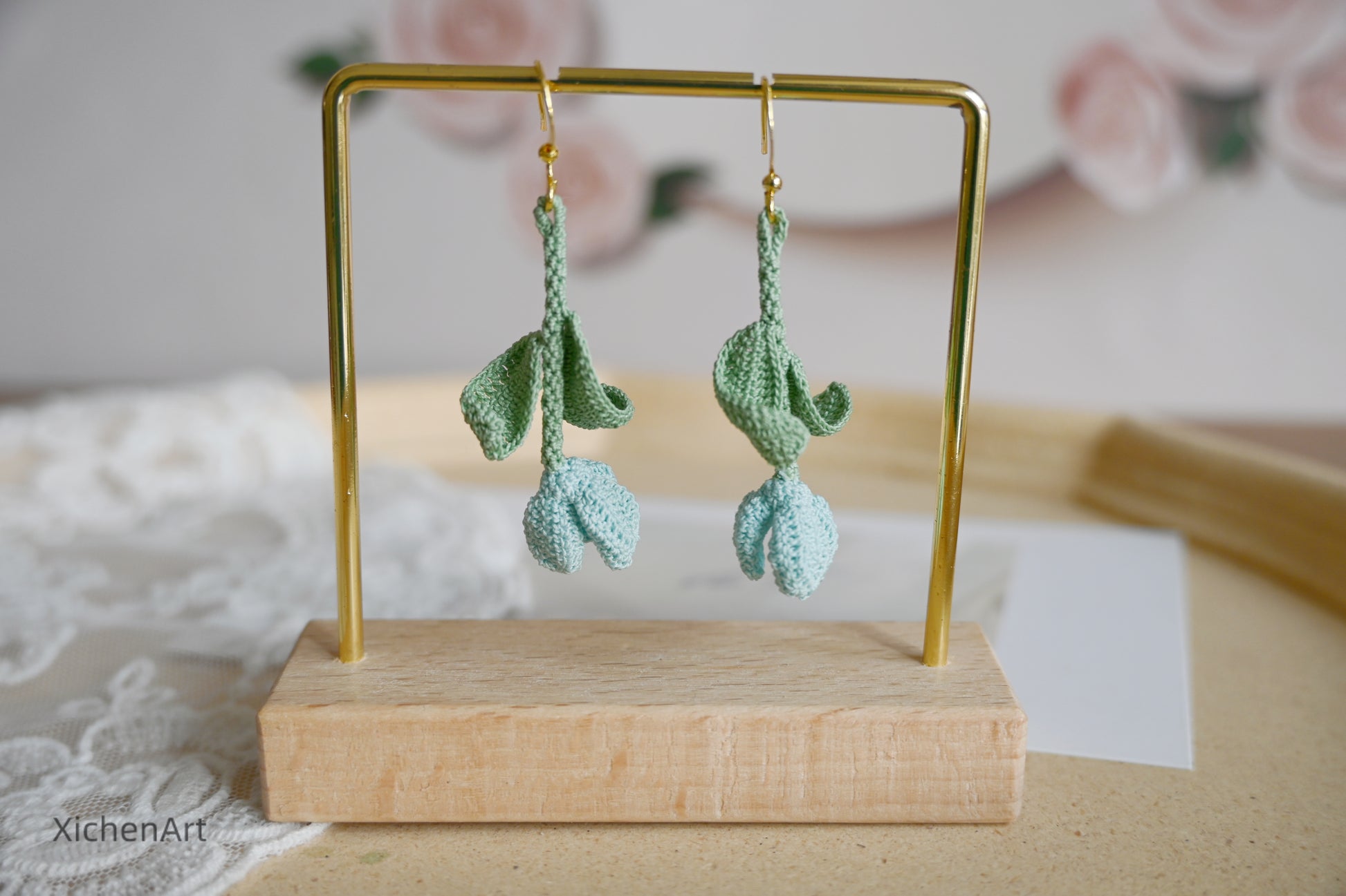 micro crochet tulip earrings