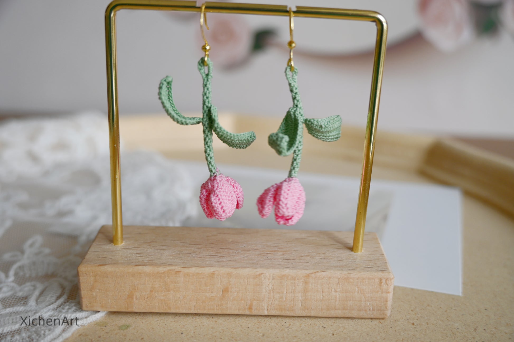 micro crochet tulip earrings