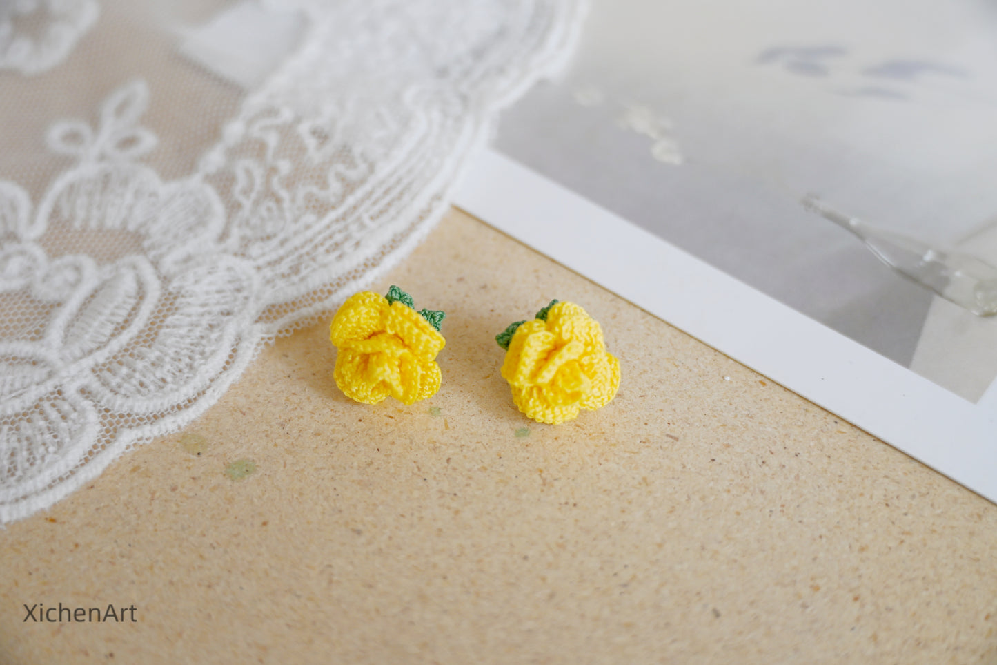 micro crochet rose earring studs