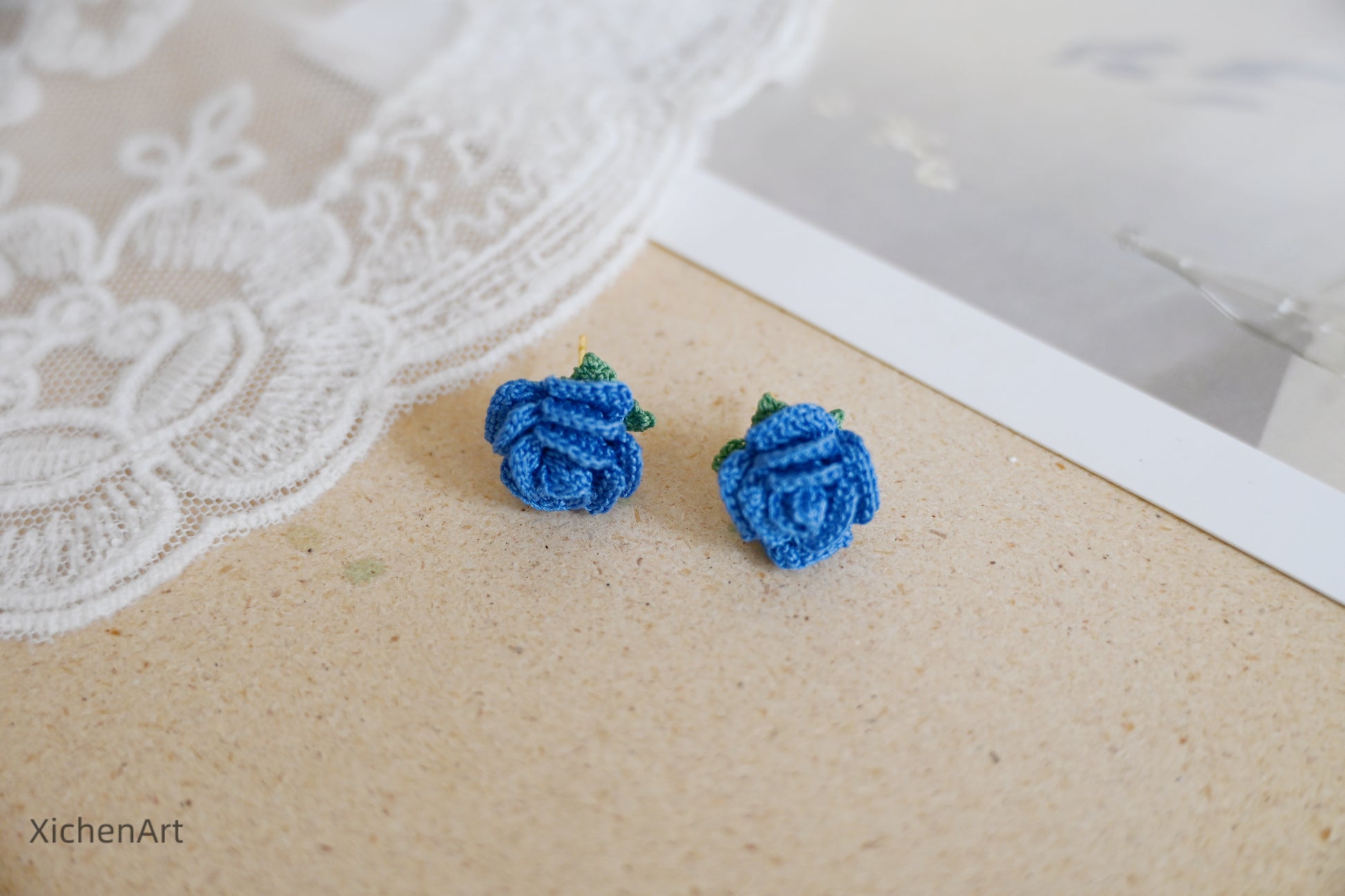 micro crochet rose earring studs