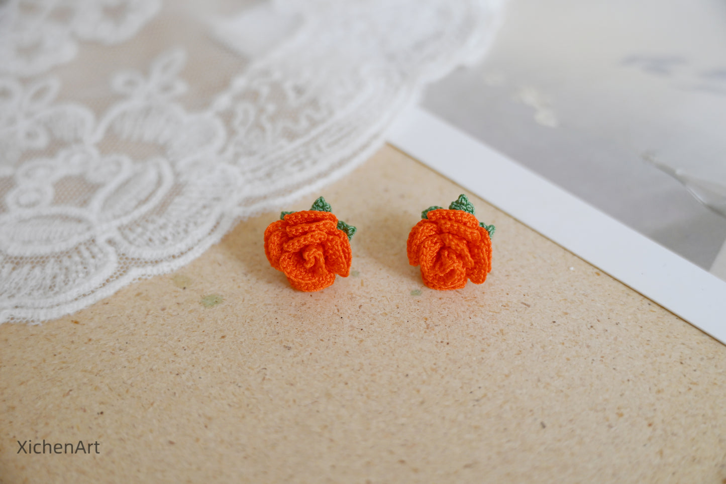 micro crochet rose earring studs