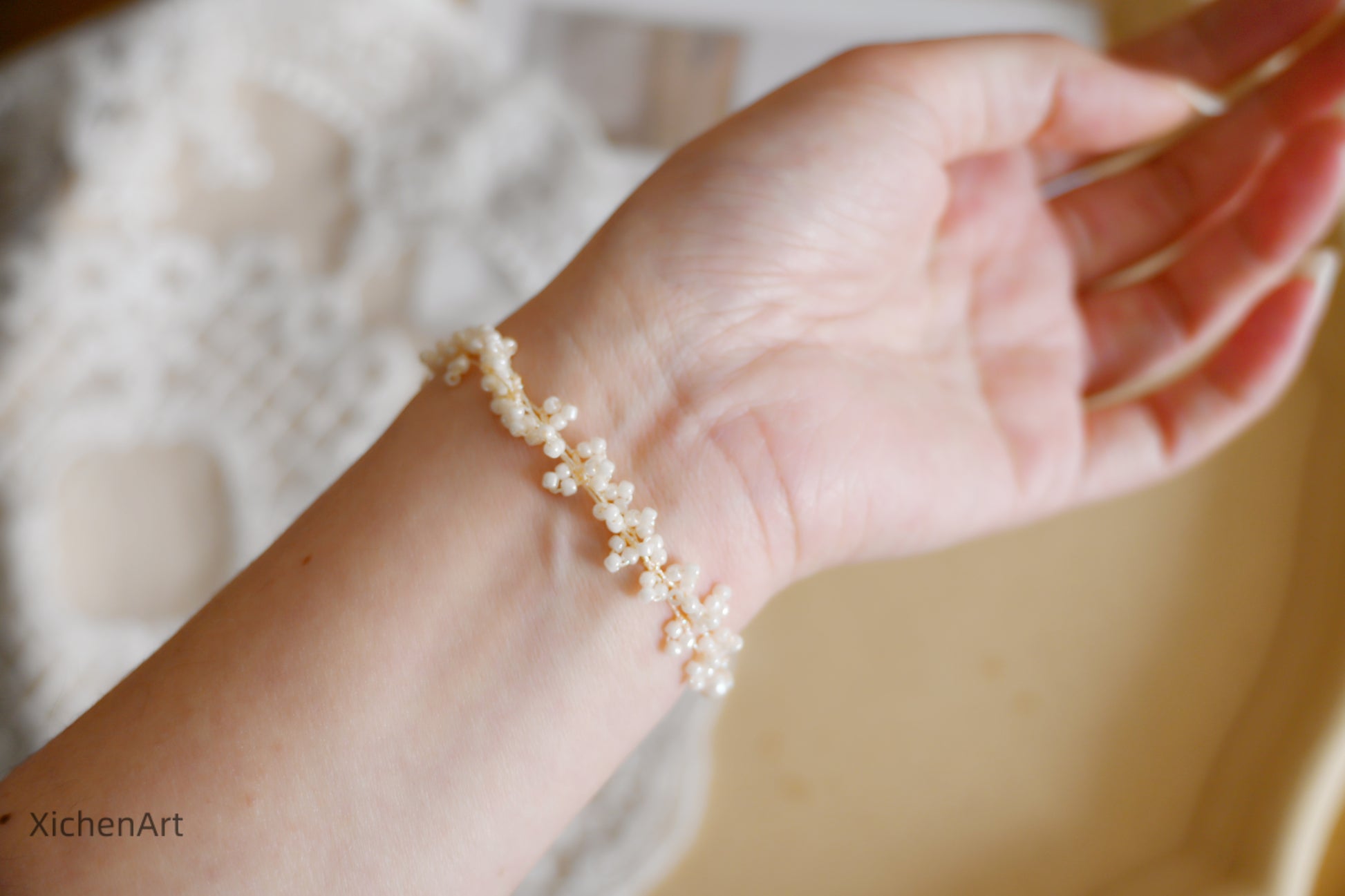 gorgeous French tatting bracelet with miyuki beads