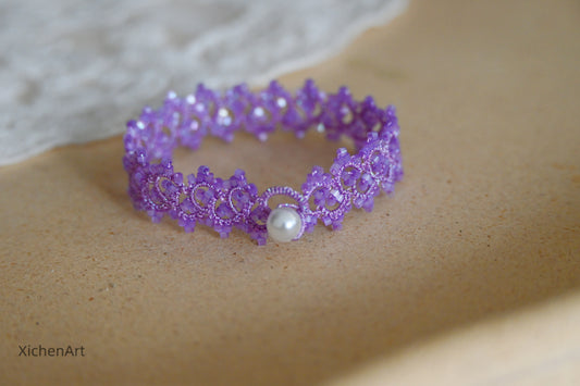 hot sale tatting bracelet with purple thread and purple beads, unique design handmade tatting bracelet, charming purple tatting bracelets