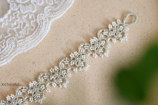 handmade rice white frivolite tatting bracelet suit for wedding or bride