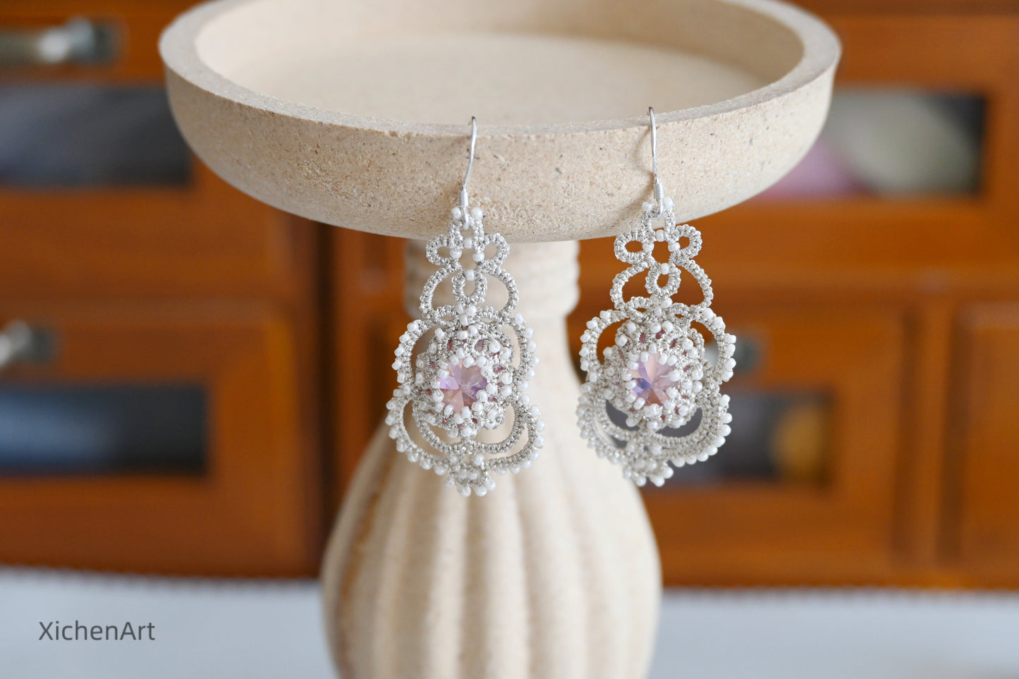 tatting earring with zircon crystal very beautiful and elegance