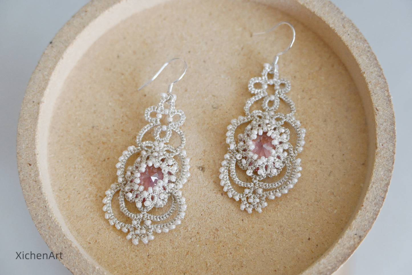 tatting earring with zircon crystal very beautiful and elegance